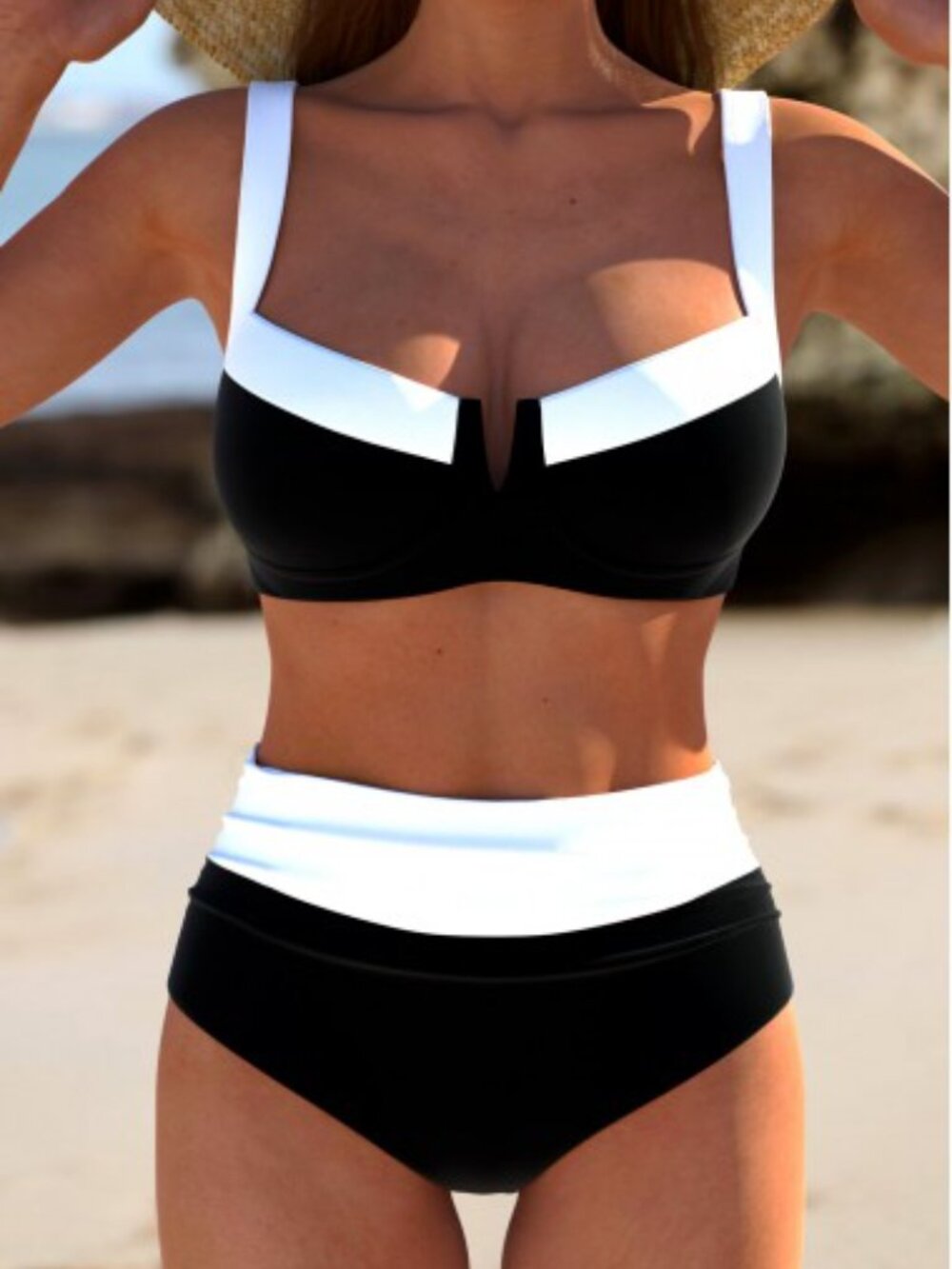 MODLILY®Patchwork Black Tie Square Neck Bikini Set-Never Worn